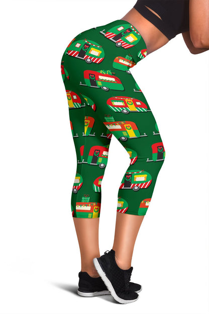 Camper Camping Christmas Themed Print Women Capris