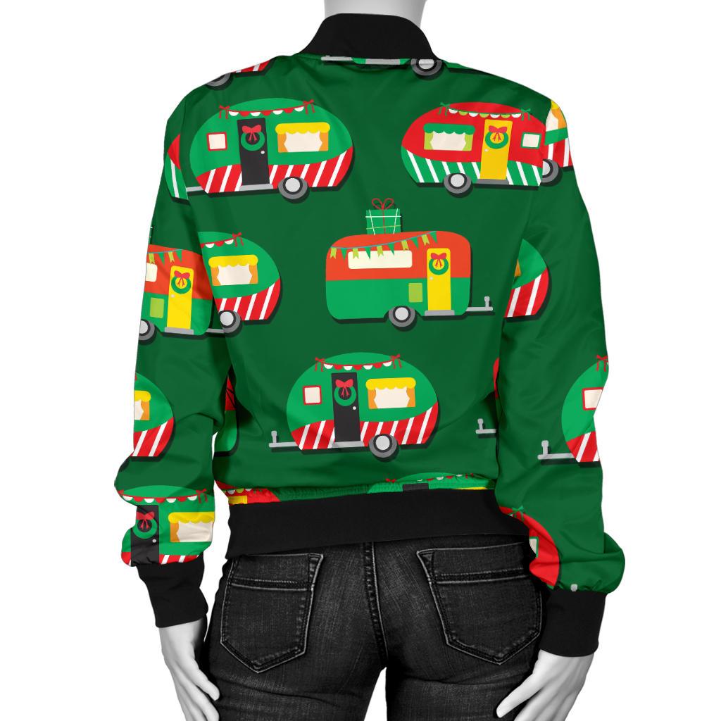 Camper Camping Christmas Themed Print Women Casual Bomber Jacket