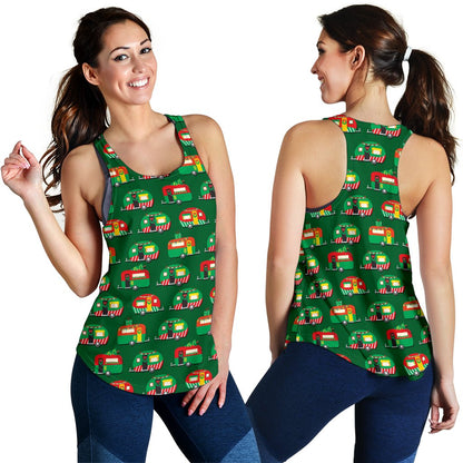Camper Camping Christmas Themed Print Women Racerback Tank Top