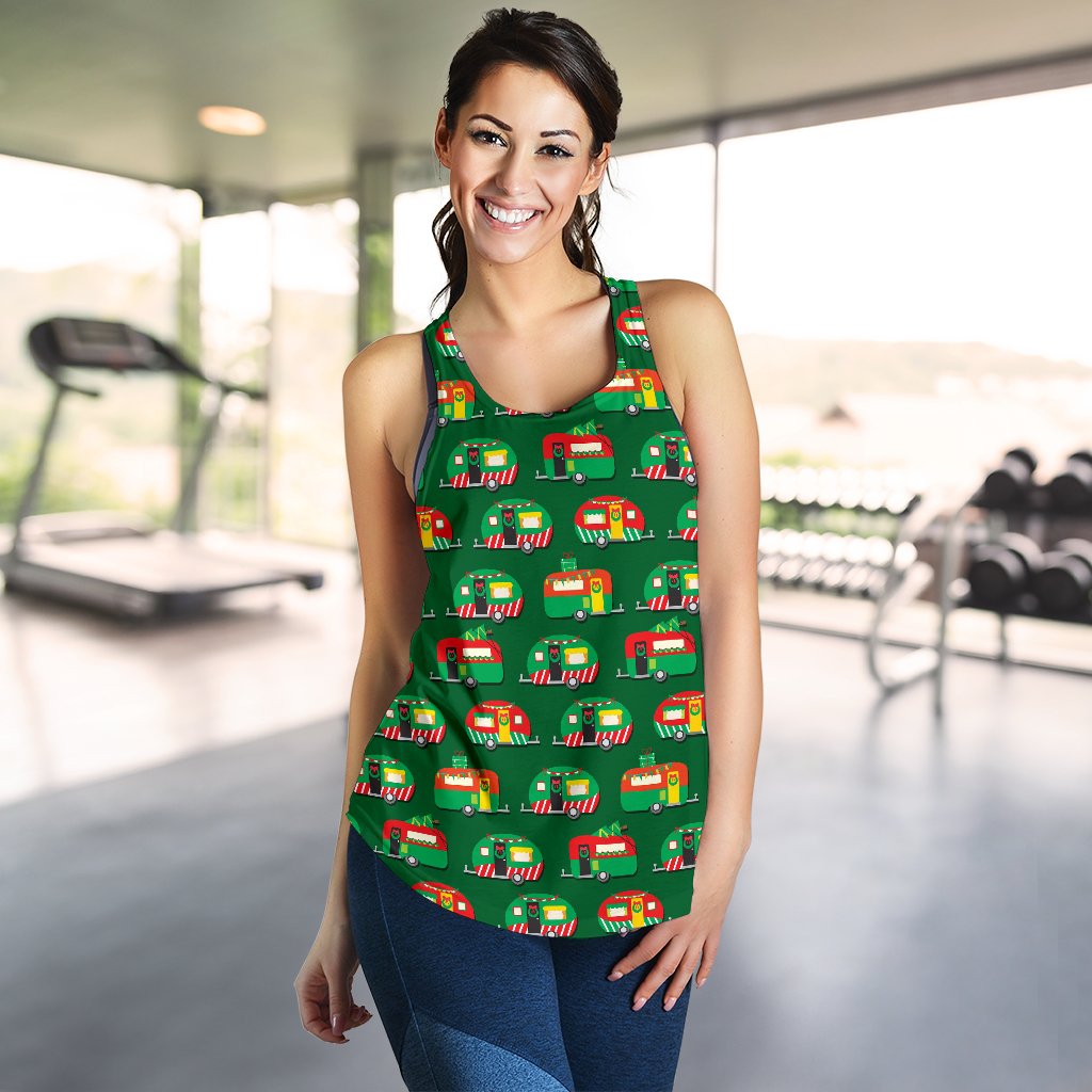 Camper Camping Christmas Themed Print Women Racerback Tank Top
