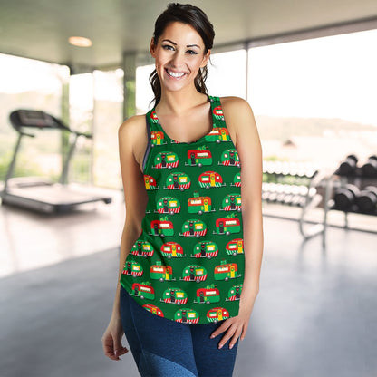 Camper Camping Christmas Themed Print Women Racerback Tank Top