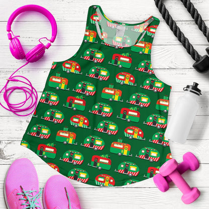 Camper Camping Christmas Themed Print Women Racerback Tank Top