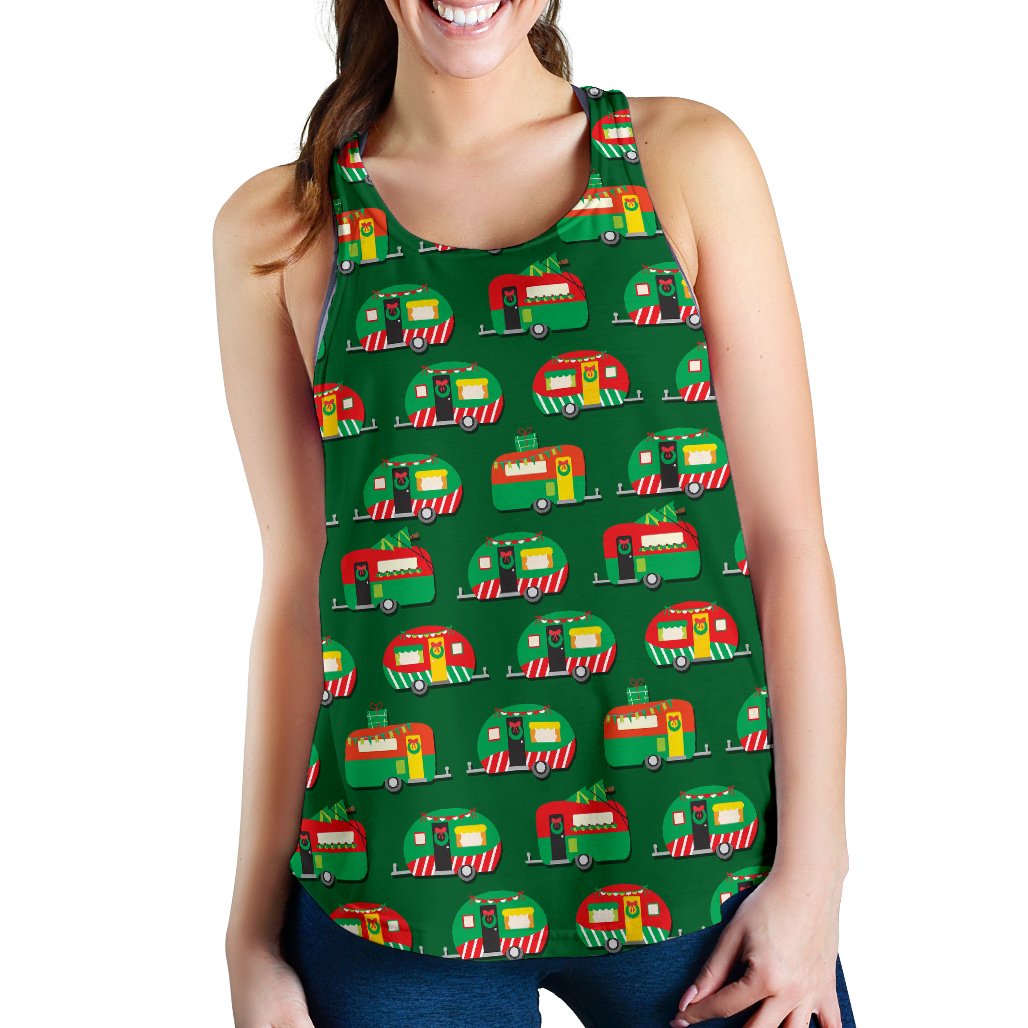Camper Camping Christmas Themed Print Women Racerback Tank Top
