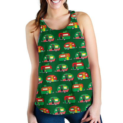 Camper Camping Christmas Themed Print Women Racerback Tank Top