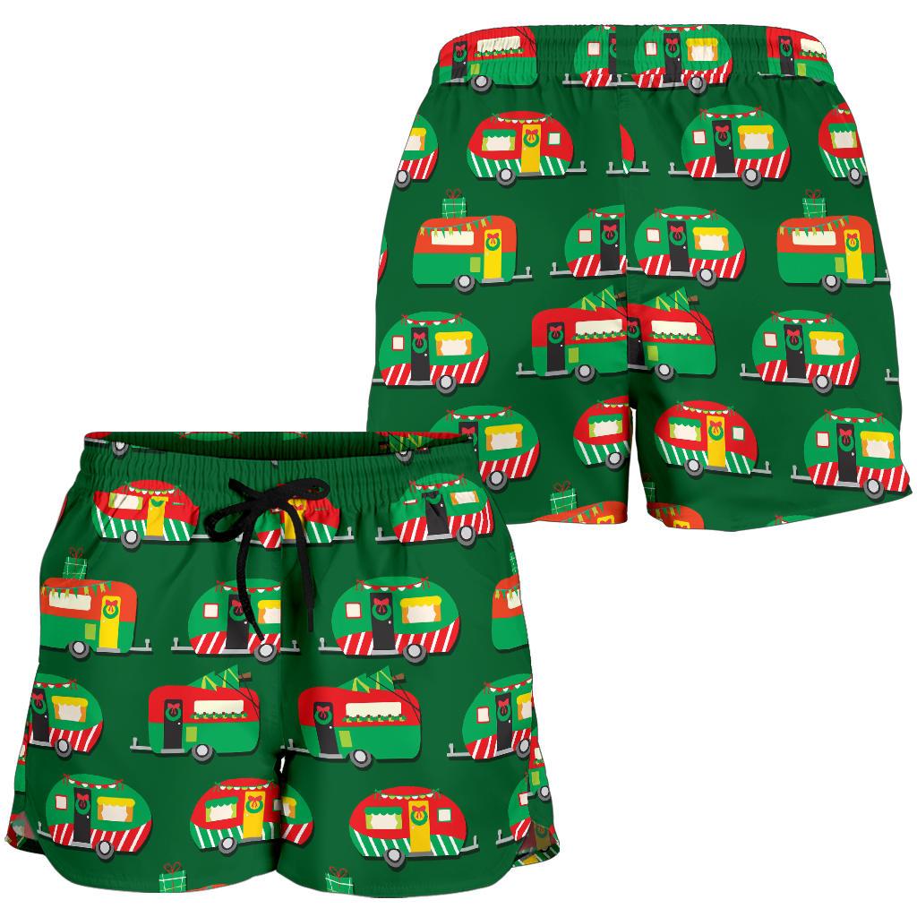 Camper Camping Christmas Themed Print Women Shorts-JTAMIGO.COM