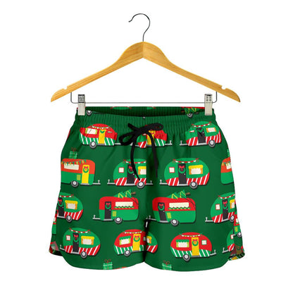 Camper Camping Christmas Themed Print Women Shorts-JTAMIGO.COM