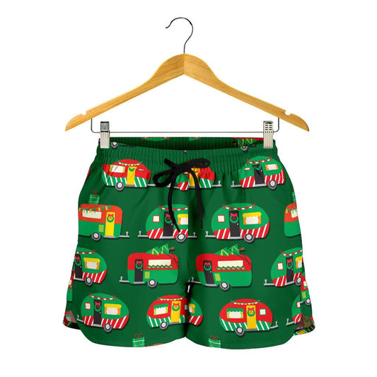Camper Camping Christmas Themed Print Women Shorts-JTAMIGO.COM
