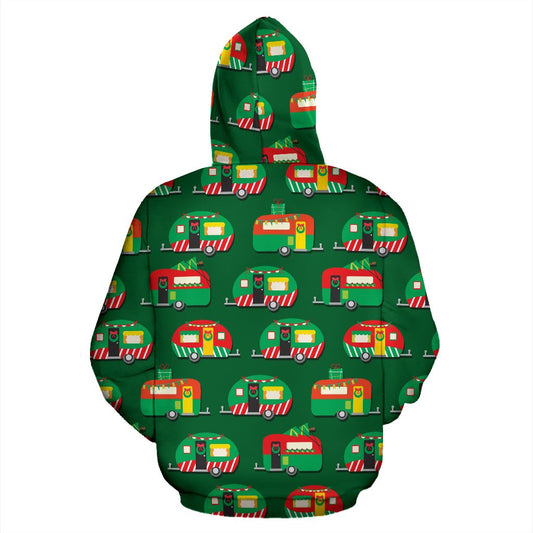 Camper Camping Christmas Themed Print Zip Up Hoodie