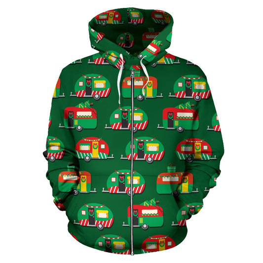Camper Camping Christmas Themed Print Zip Up Hoodie