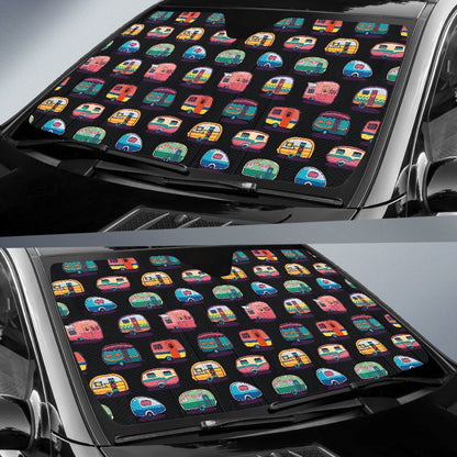 Camper Camping Pattern Car Sun Shade For Windshield