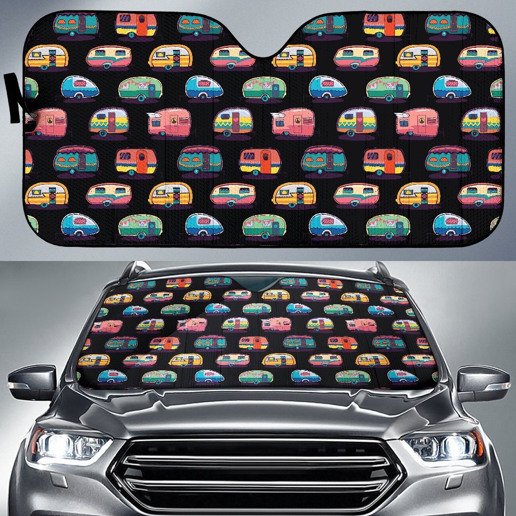 Camper Camping Pattern Car Sun Shade For Windshield