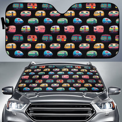 Camper Camping Pattern Car Sun Shade For Windshield
