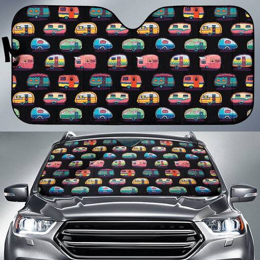 Camper Camping Pattern Car Sun Shade For Windshield