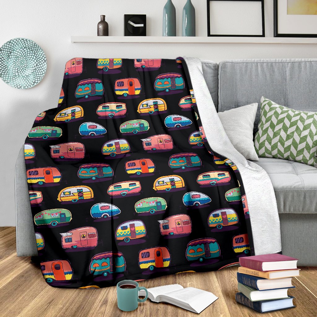 Camper Camping Pattern Fleece Blanket