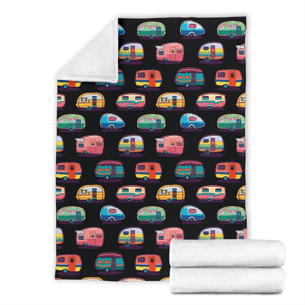 Camper Camping Pattern Fleece Blanket