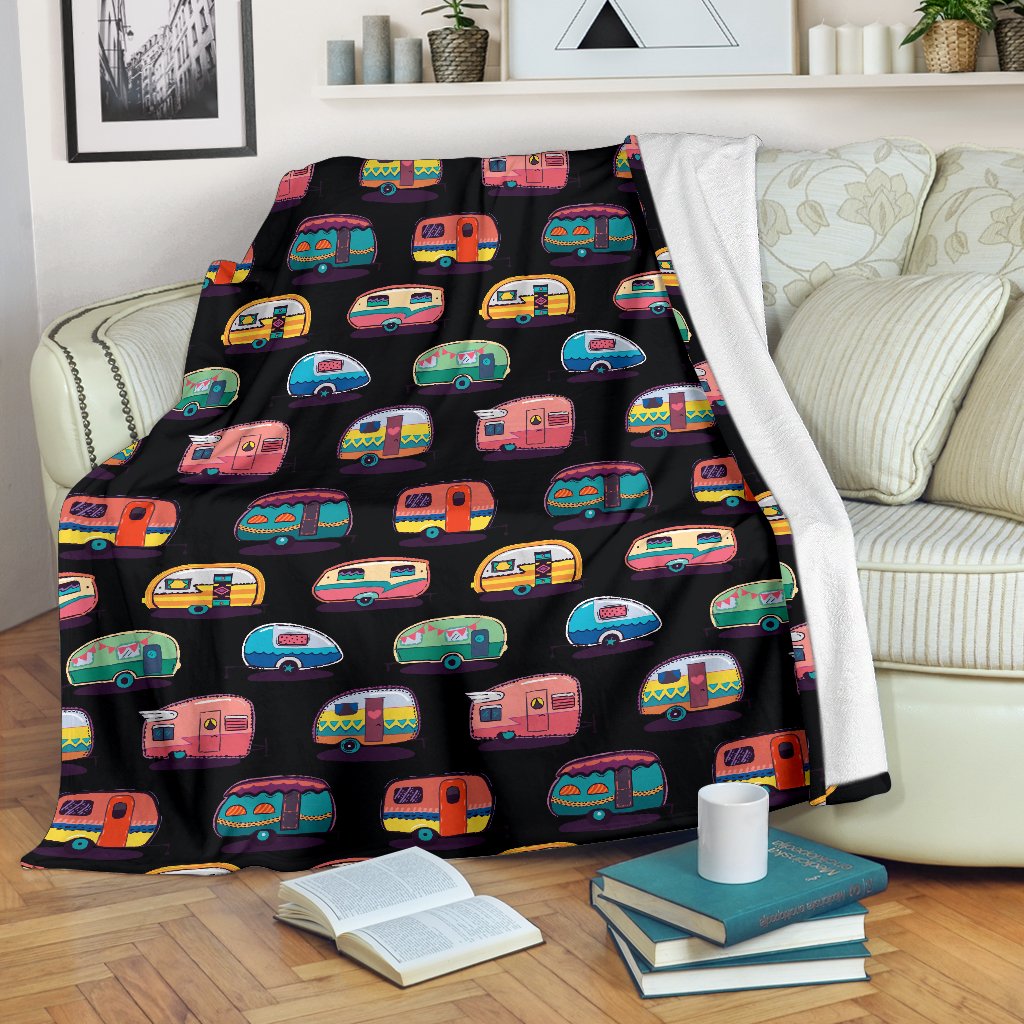 Camper Camping Pattern Fleece Blanket
