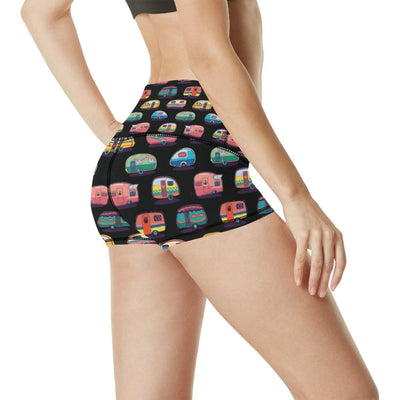 Camper Camping Pattern High Waisted Spandex Shorts-JTAMIGO.COM