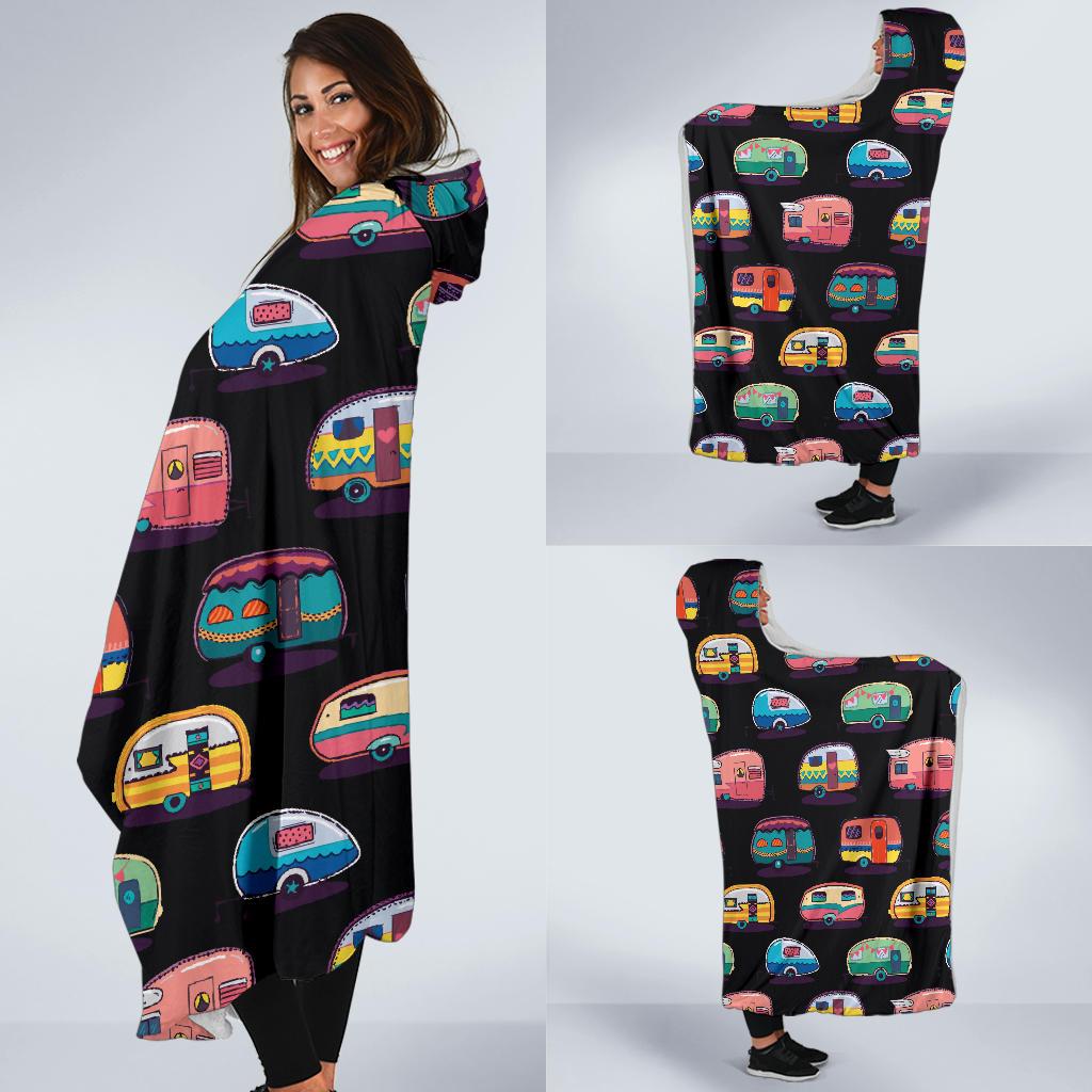 Camper Camping Pattern Hooded Blanket-JTAMIGO.COM