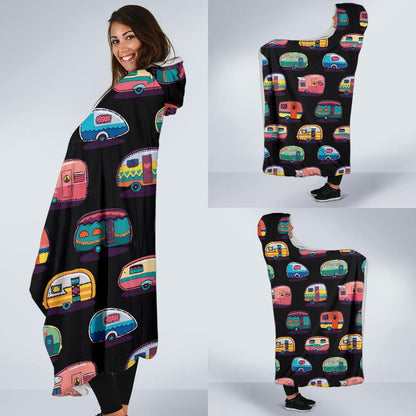 Camper Camping Pattern Hooded Blanket-JTAMIGO.COM