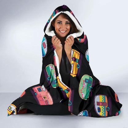 Camper Camping Pattern Hooded Blanket-JTAMIGO.COM