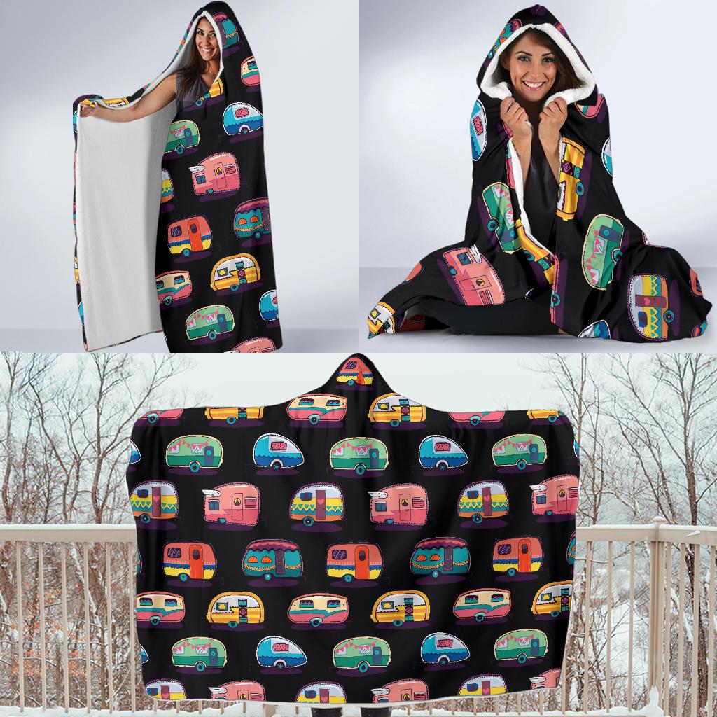 Camper Camping Pattern Hooded Blanket-JTAMIGO.COM