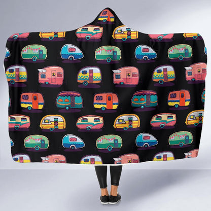 Camper Camping Pattern Hooded Blanket-JTAMIGO.COM