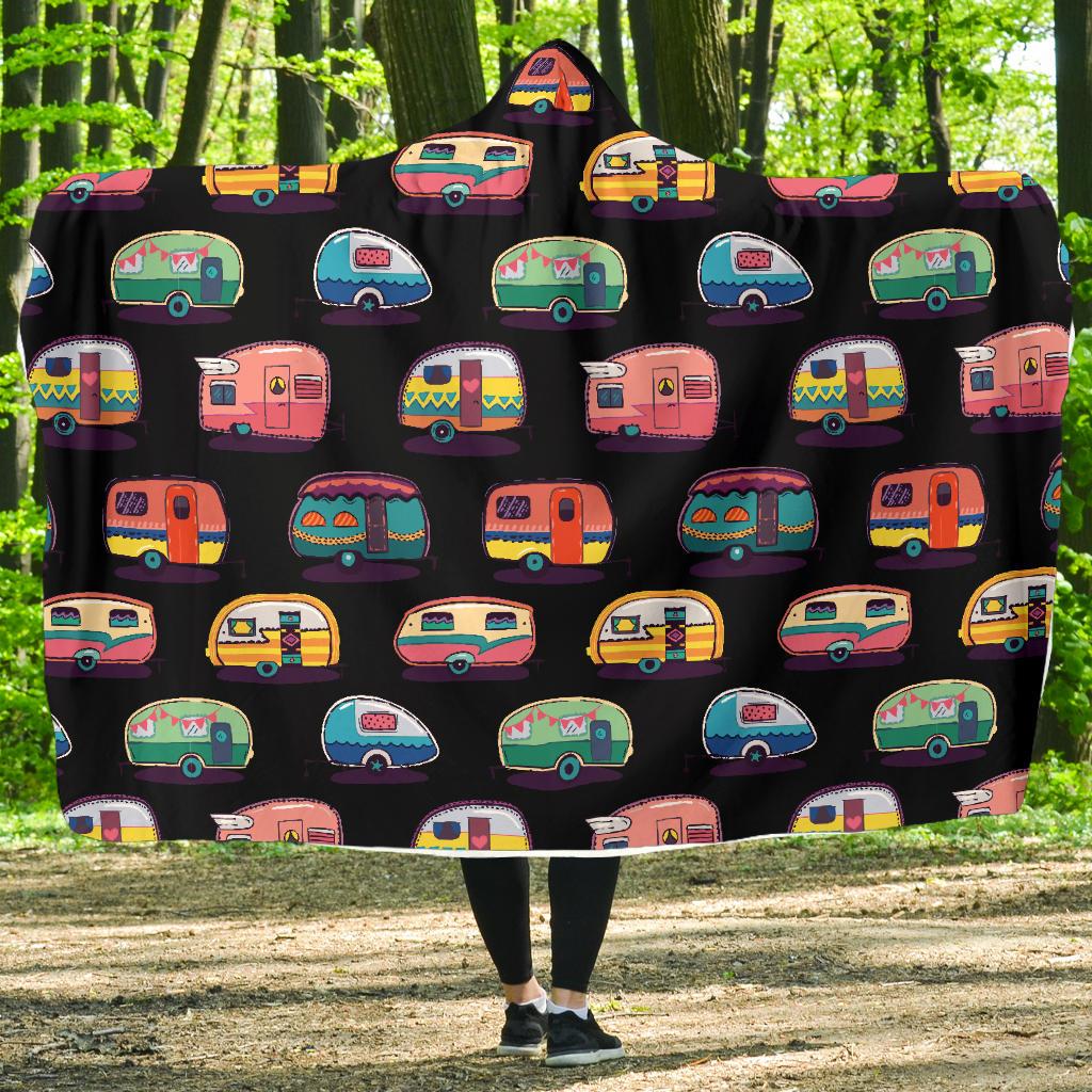 Camper Camping Pattern Hooded Blanket-JTAMIGO.COM