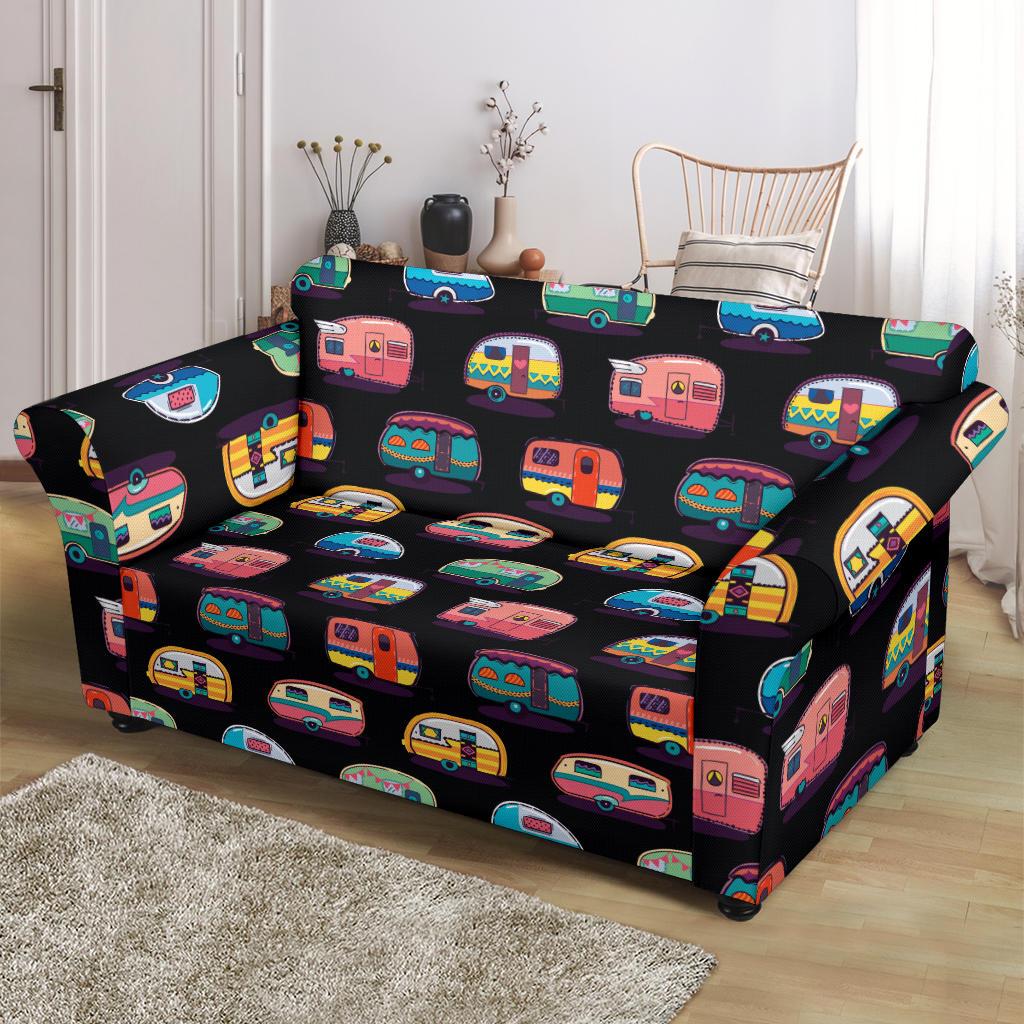 Camper Camping Pattern Loveseat Slipcover-JTAMIGO.COM