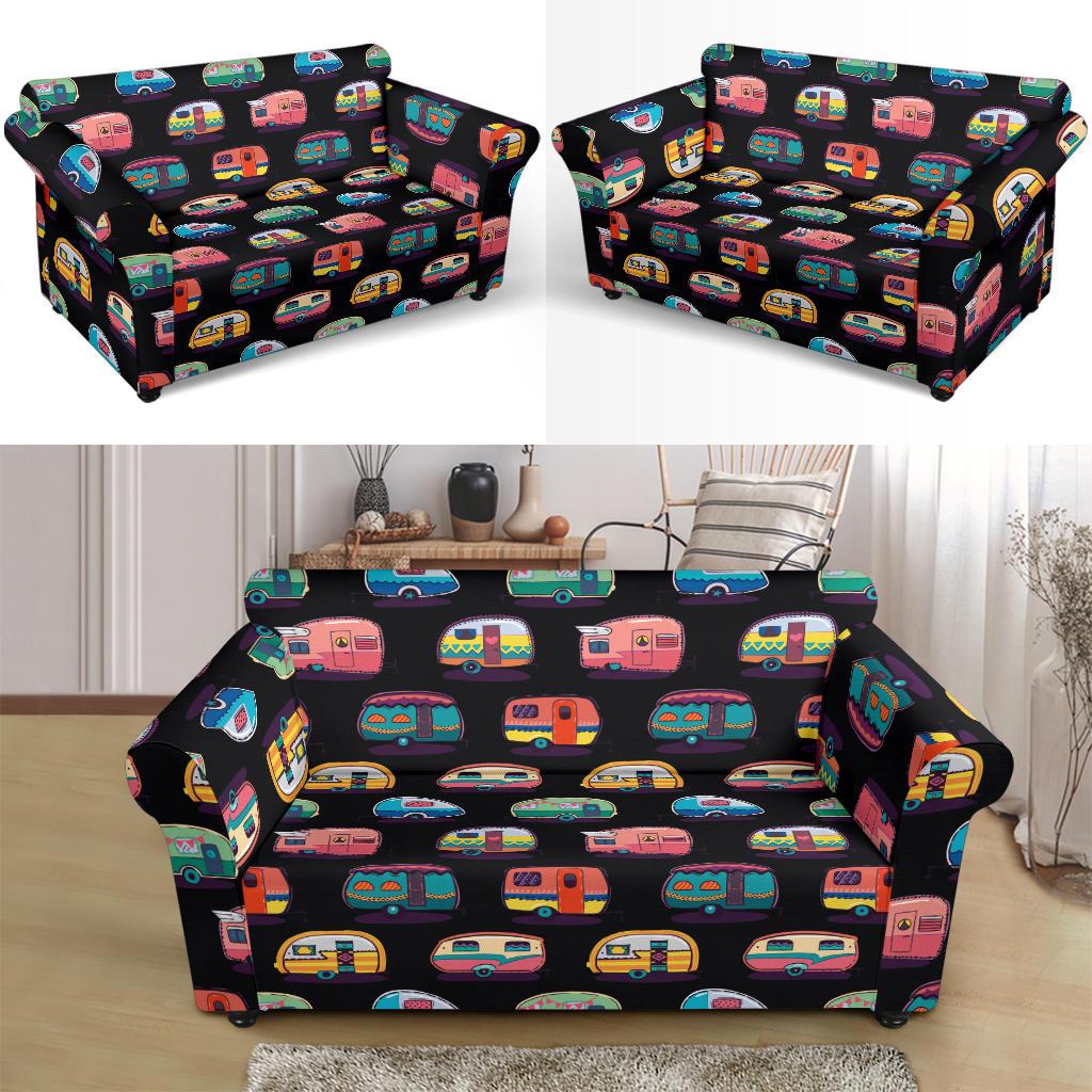 Camper Camping Pattern Loveseat Slipcover-JTAMIGO.COM