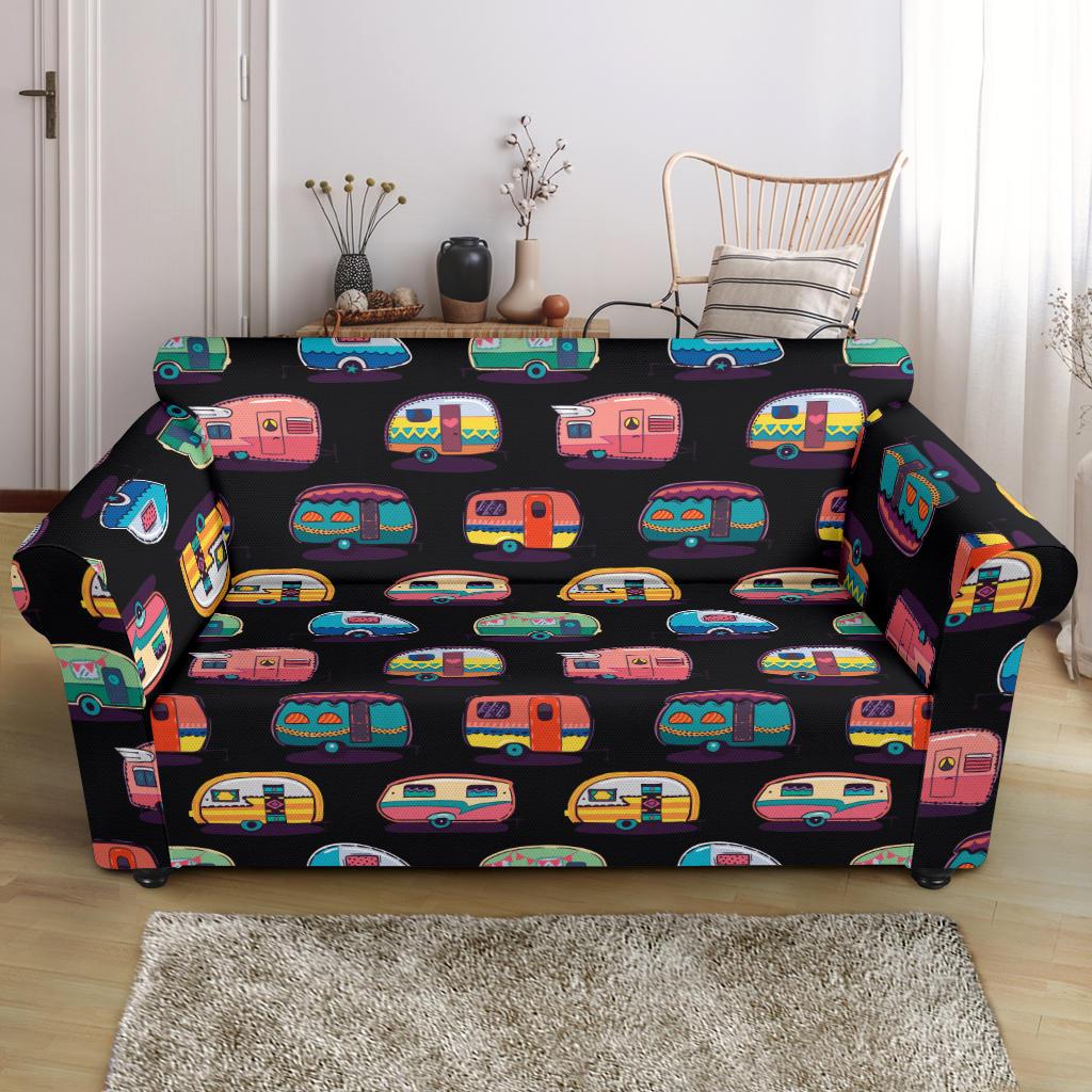 Camper Camping Pattern Loveseat Slipcover-JTAMIGO.COM