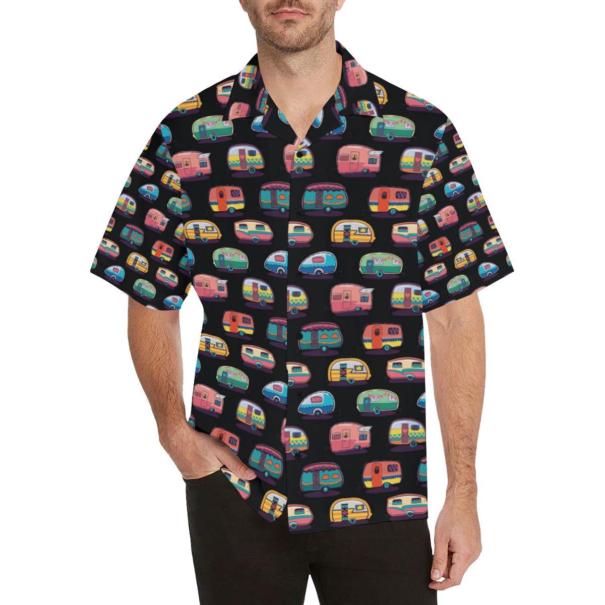 Camper Camping Pattern Men Aloha Hawaiian Shirt
