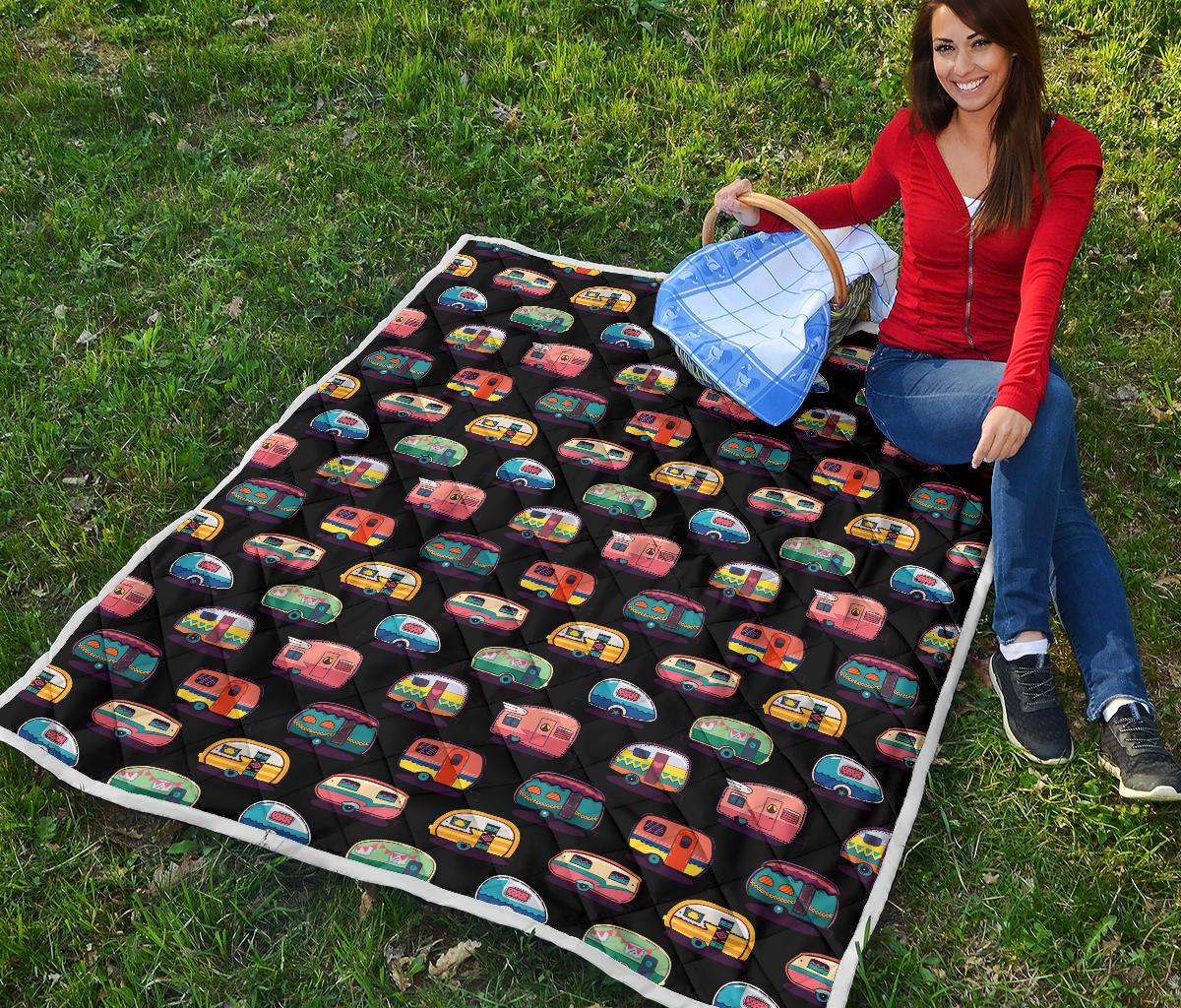 Camper Camping Pattern Premium Quilt-JTAMIGO.COM