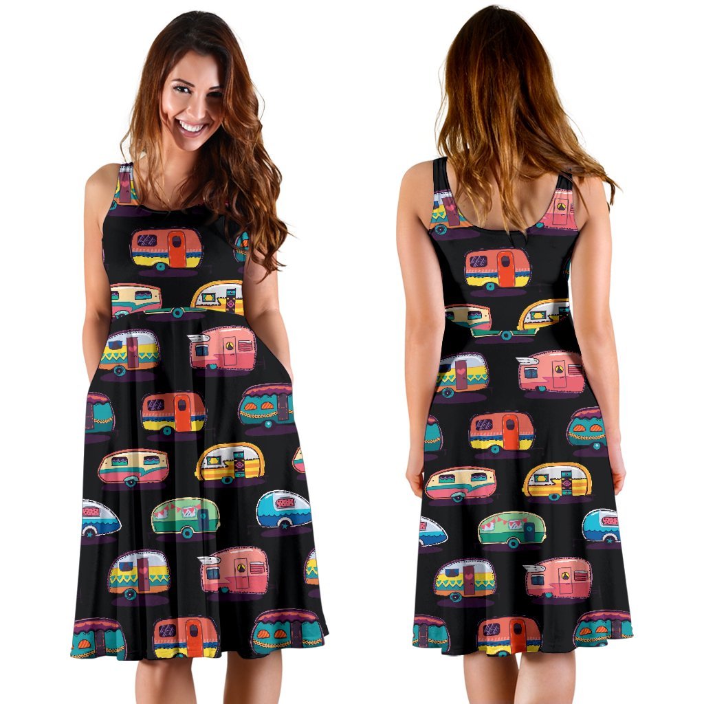 Camper Camping Pattern Sleeveless Dress