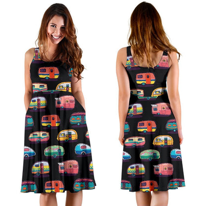 Camper Camping Pattern Sleeveless Dress