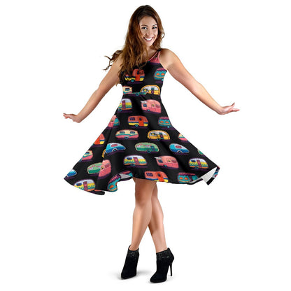 Camper Camping Pattern Sleeveless Dress