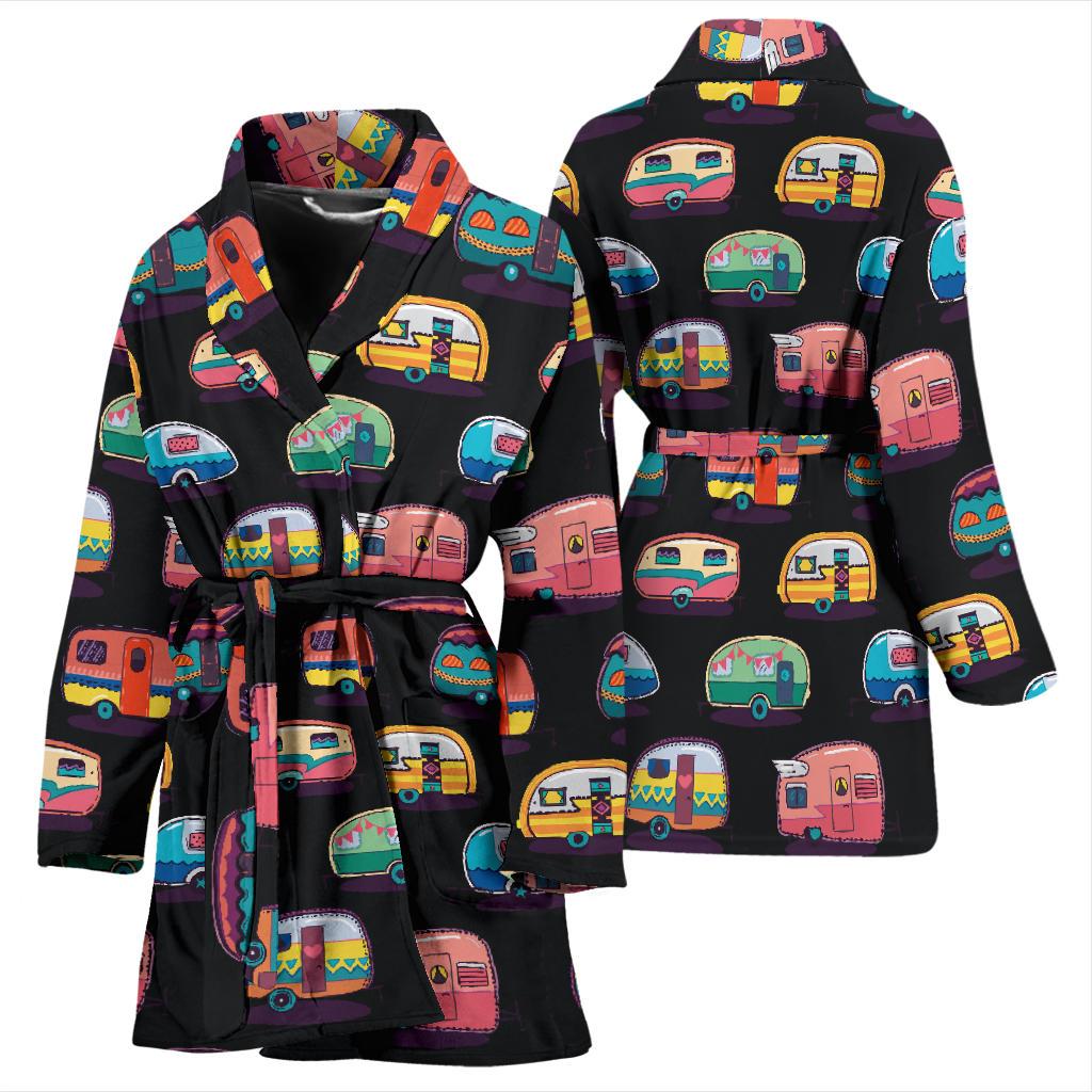 Camper Camping Pattern Women Bath Robe-JTAMIGO.COM