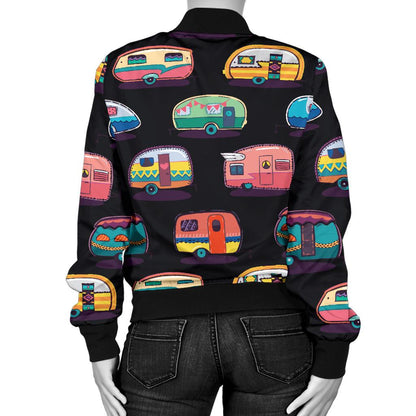 Camper Camping Pattern Women Casual Bomber Jacket