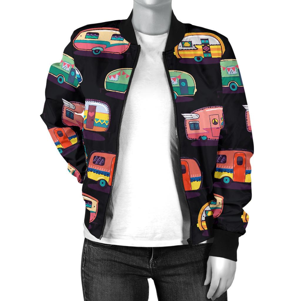 Camper Camping Pattern Women Casual Bomber Jacket
