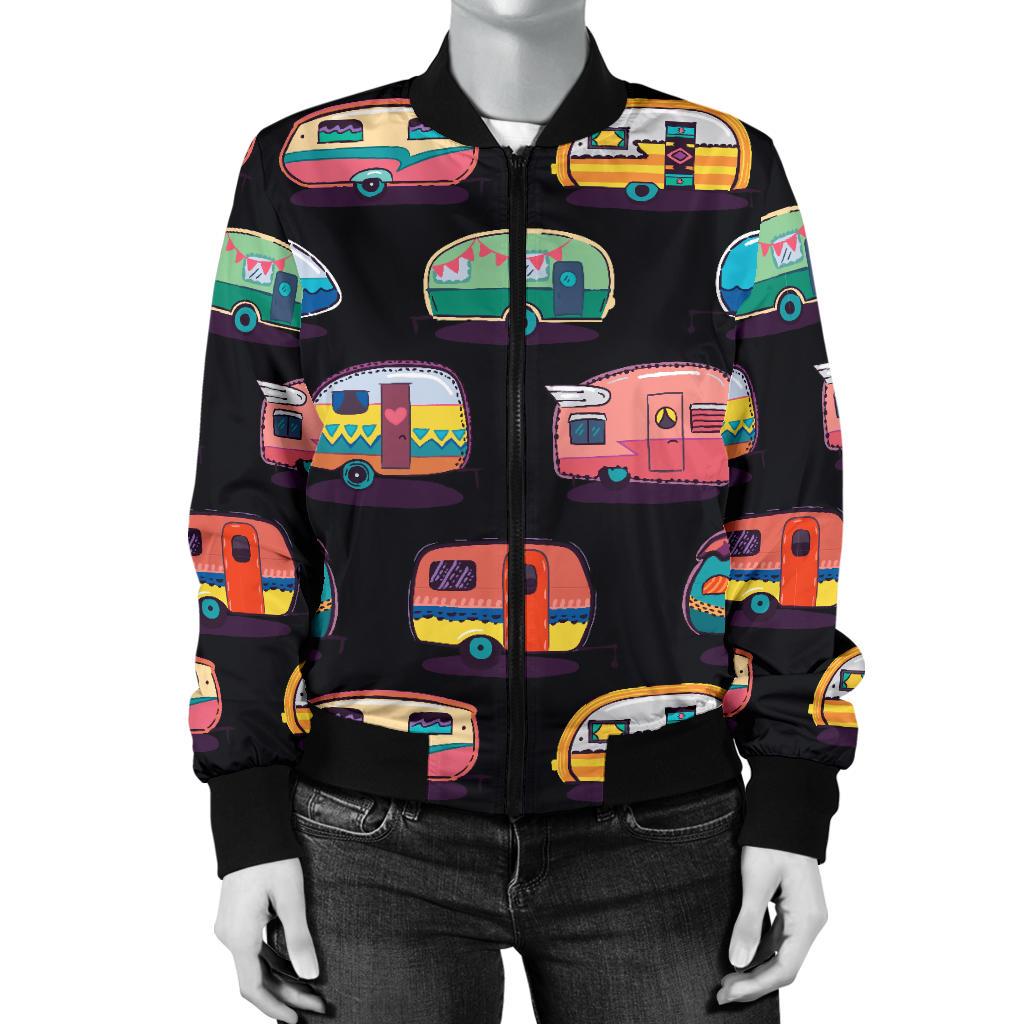 Camper Camping Pattern Women Casual Bomber Jacket