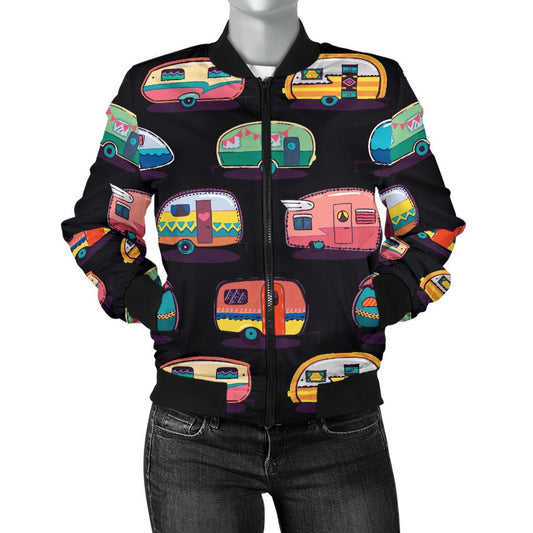 Camper Camping Pattern Women Casual Bomber Jacket