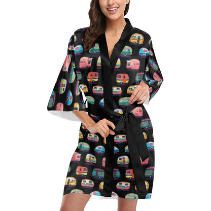 Camper Camping Pattern Women Short Kimono Robe
