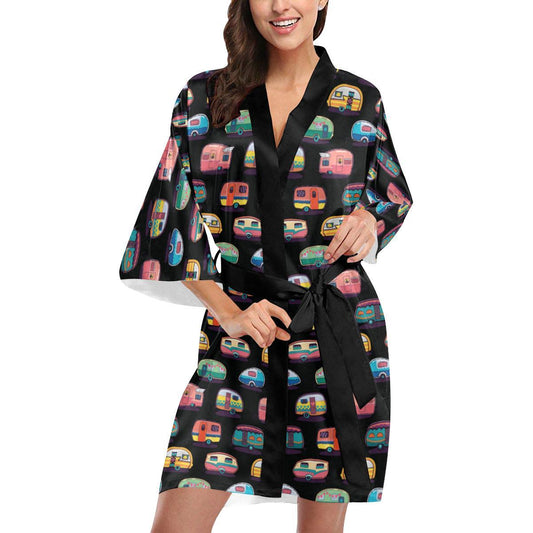 Camper Camping Pattern Women Short Kimono Robe