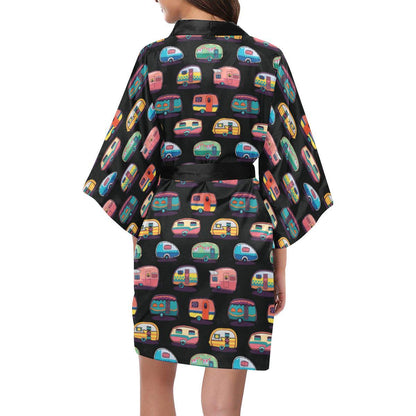 Camper Camping Pattern Women Short Kimono Robe