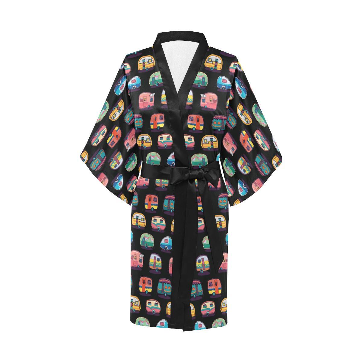 Camper Camping Pattern Women Short Kimono Robe