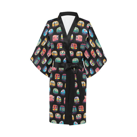 Camper Camping Pattern Women Short Kimono Robe