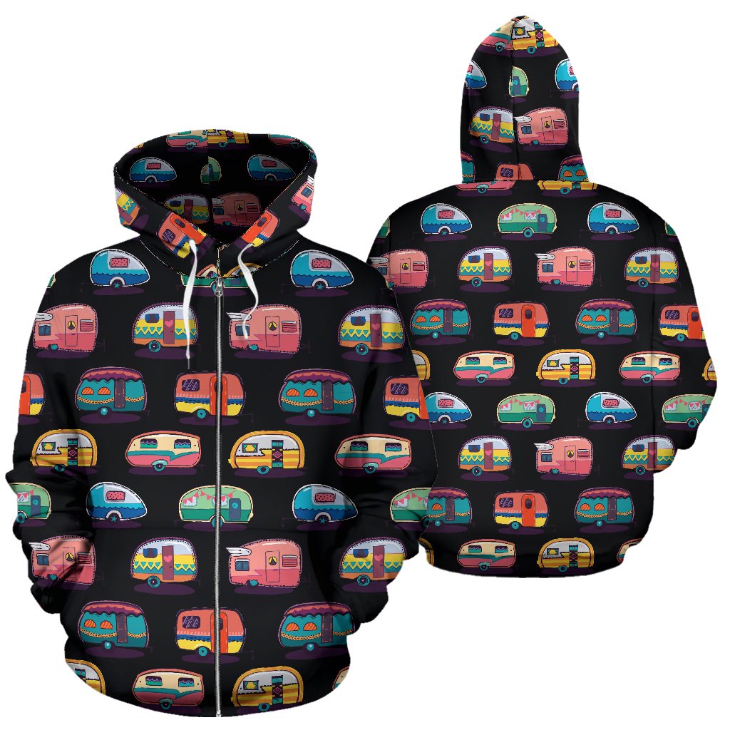 Camper Camping Pattern Zip Up Hoodie