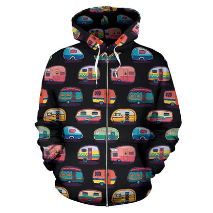 Camper Camping Pattern Zip Up Hoodie