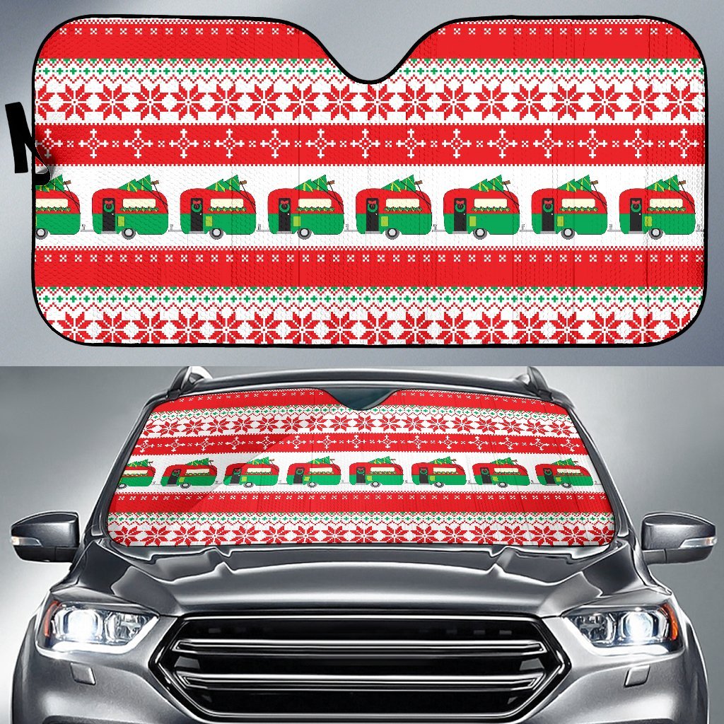 Camper Camping Ugly Christmas Design Print Car Sun Shade For Windshield
