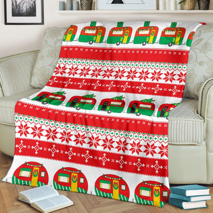 Camper Camping Ugly Christmas Design Print Fleece Blanket