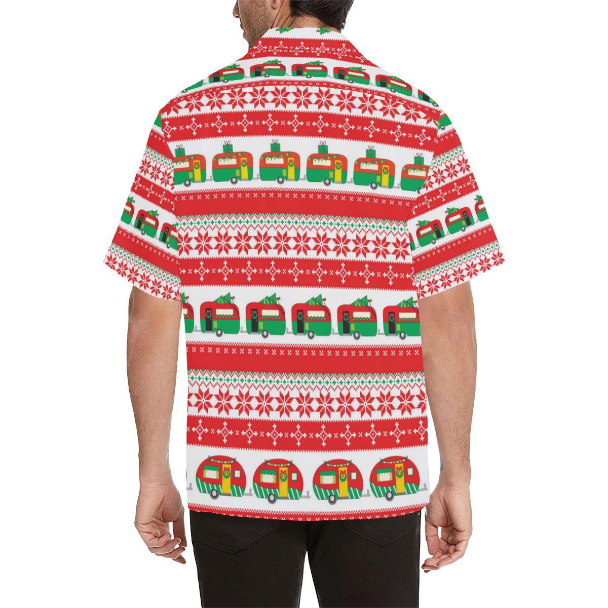 Camper Camping Ugly Christmas Design Print Men Aloha Hawaiian Shirt